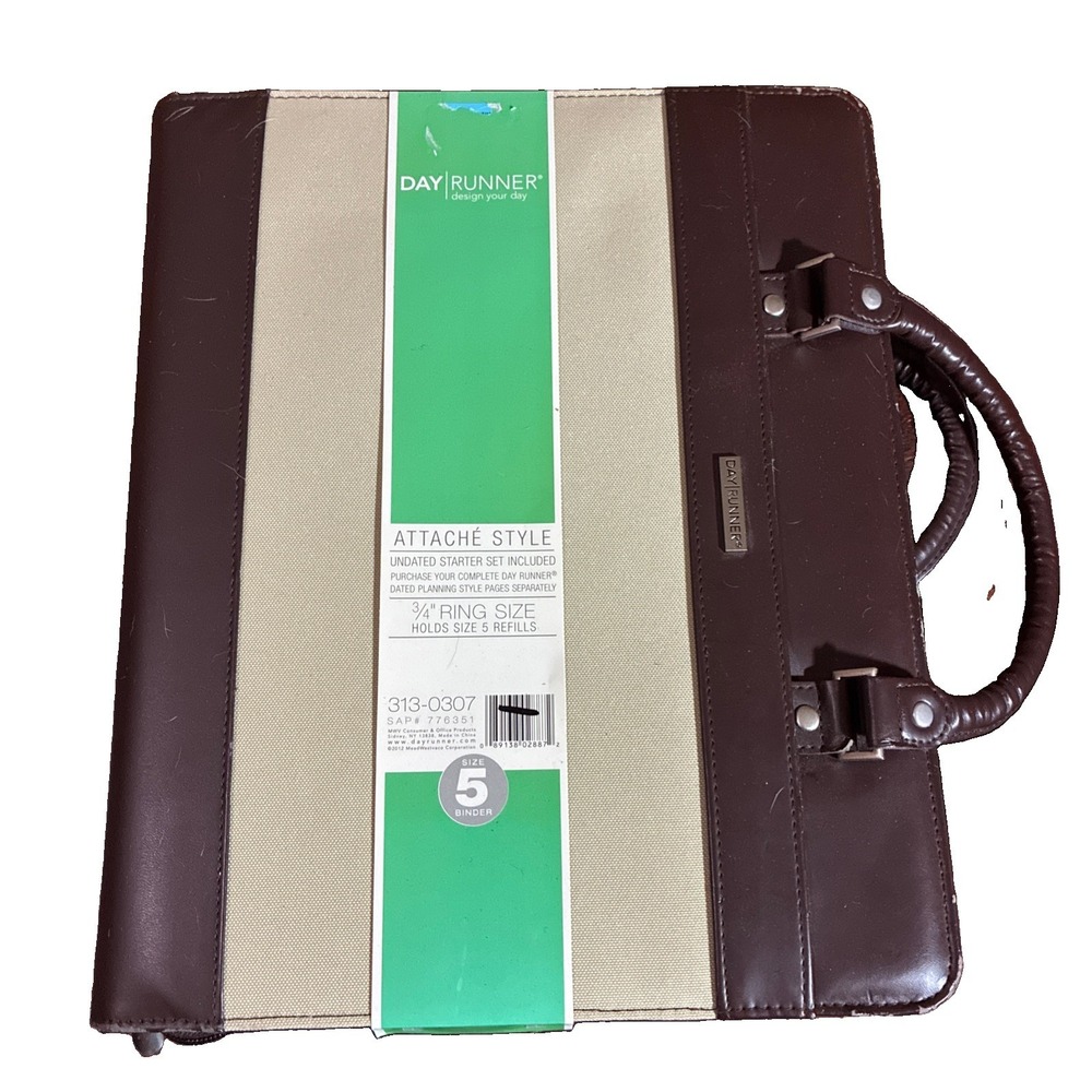 1993 Vtg AT-A-GLANCE Day Runner Attaché Briefcase Brown/ Cream Scheduler Zip Up